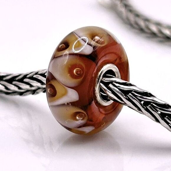 TROLLBEADS Amber Glass & Cream Bubbles Unique LAA 925S New Condition - Picture 2 of 8